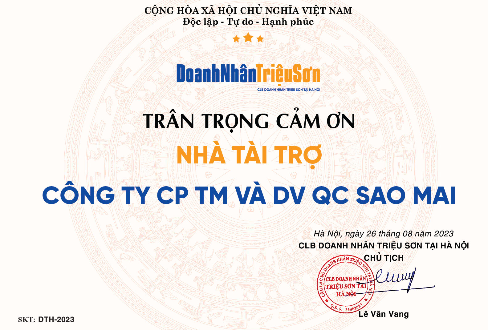 Các Nhà Tài Trợ Vàng Góp Sức Cho Sự Kiện Đại Hội “Doanh Nhân Triệu Sơn tại Hà Nội”